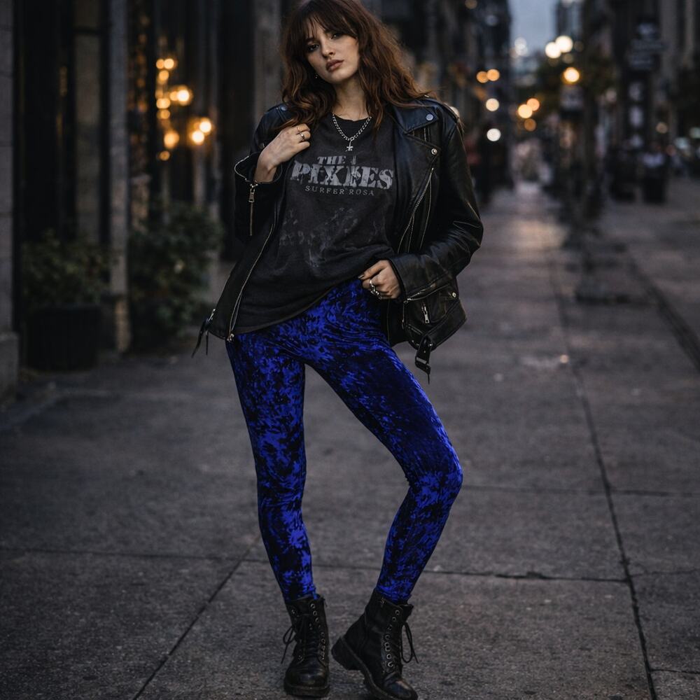 Dark Royal Blue Velvet Burnout Leggings Sz Small Indie Sleaze Dark Fairy Grunge